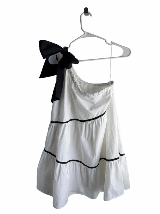 Lalavon Dresses & Skirts - Lalavon One Shoulder White Poplin Babydoll Mini Dress with Black Piping - M